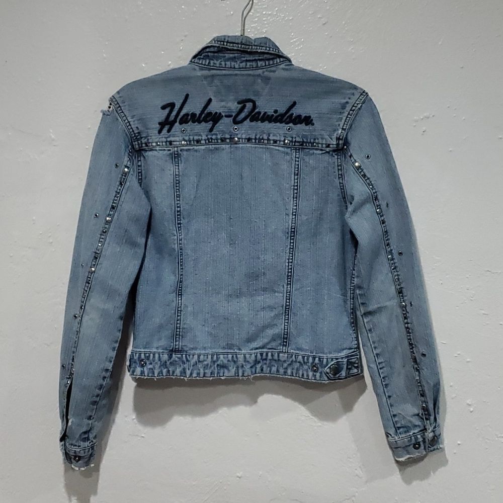 Vintage Y2K Harley-Davidson Jean Jacket With Embroidery & Studs
